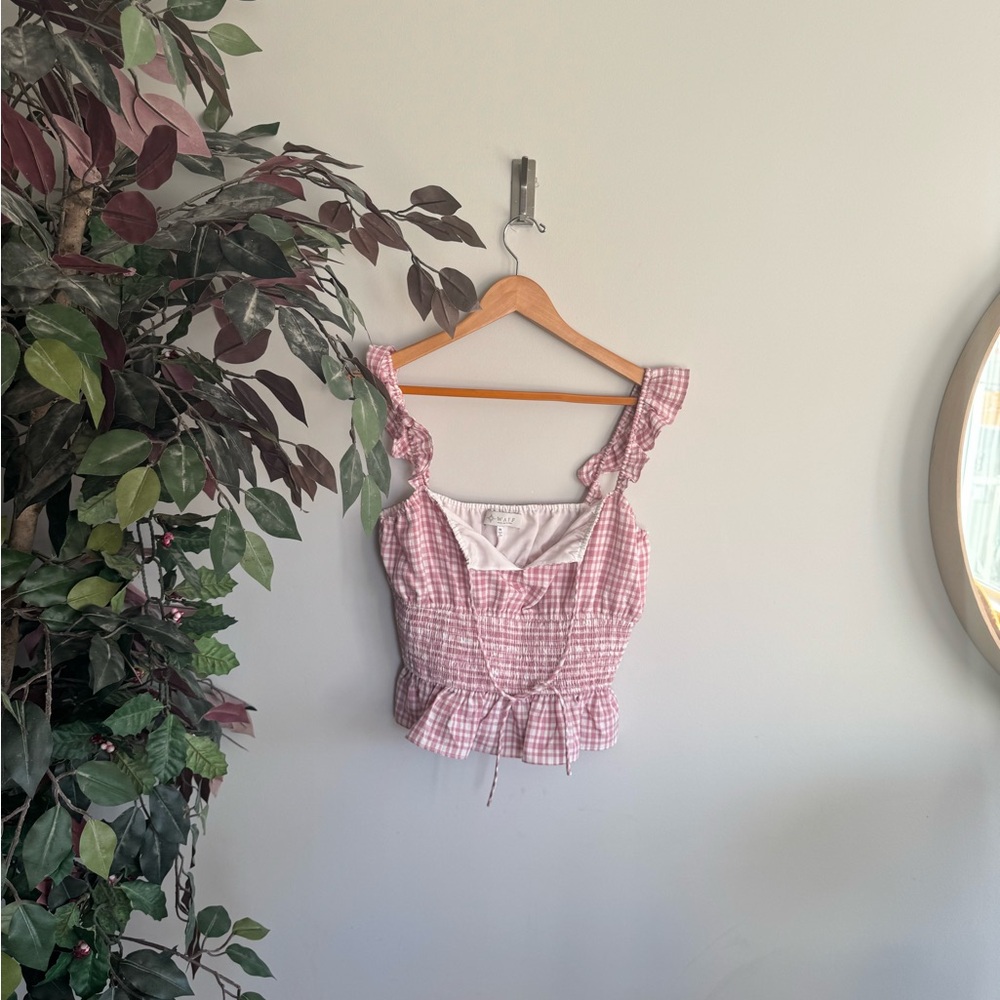 Wayf pink Checkered Ruffle Tank Top - Picture 2 of 6